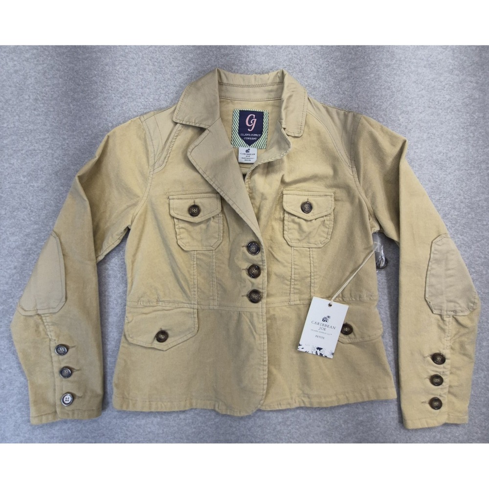 Caribbean Joe Jacket Womens PS Tan Corduroy Full Zip Cotton Coastal Aesthetic
